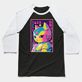 Vintage Anime Space Cat | Quality Retro Anime Origin Design | Chibi Kawaii Manga Art Baseball T-Shirt